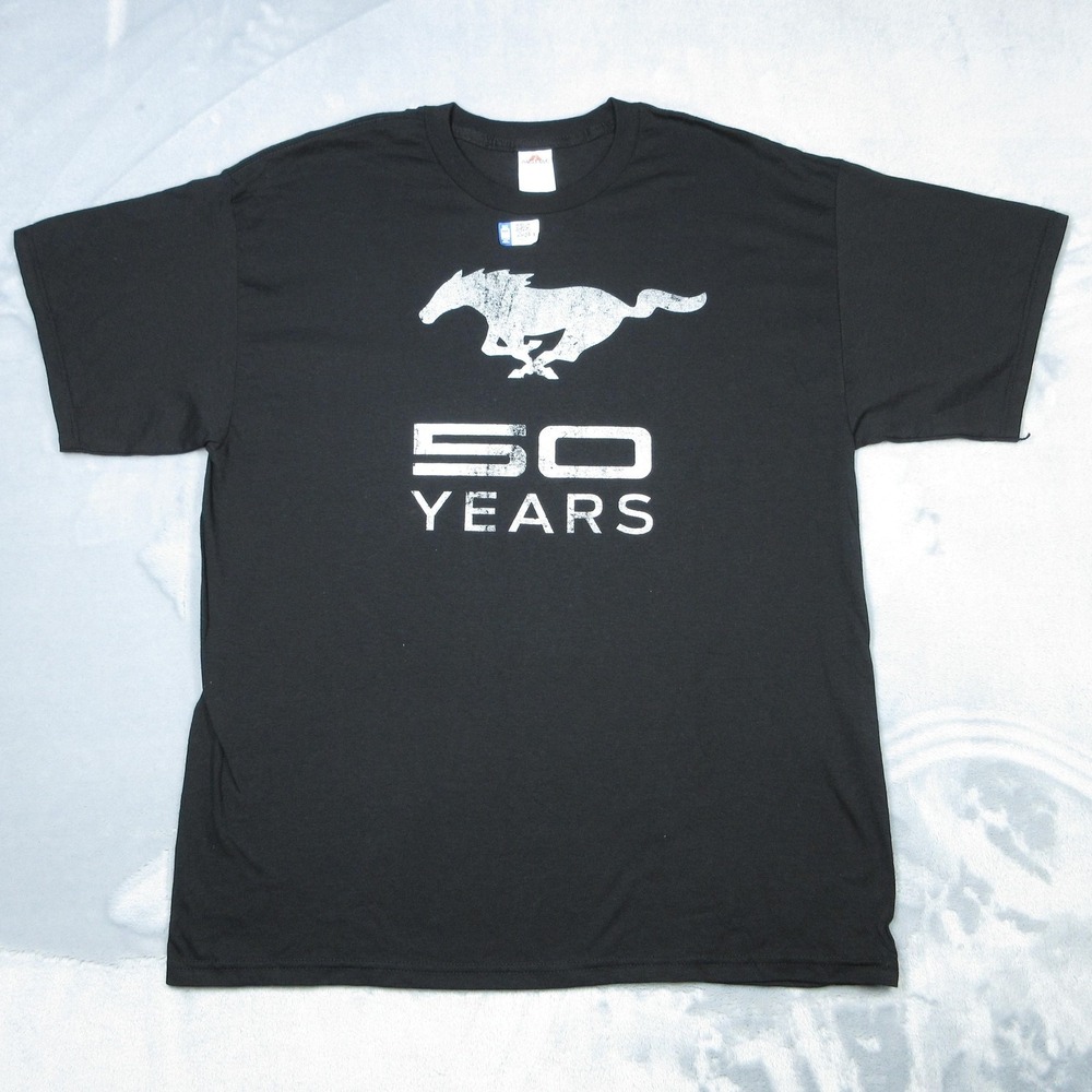 Ford Mustang Shirt Mens XL Black 50 Years 50th Anniversary Graphic Pony Tee